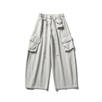 Unisex Wide Cargo Cropped Pants with High Elastic Waistband, Multiple Pockets and Drawstring Fashion Glam