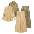 Women's Two-Piece Loungewear Set made of Light Viscose with Shirt Blouse and Wide Pleated Culottes Fashion Glam