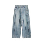 Unisex Wide Cropped Jeans in Used Look with High Waist and Paint Effect Fashion Glam