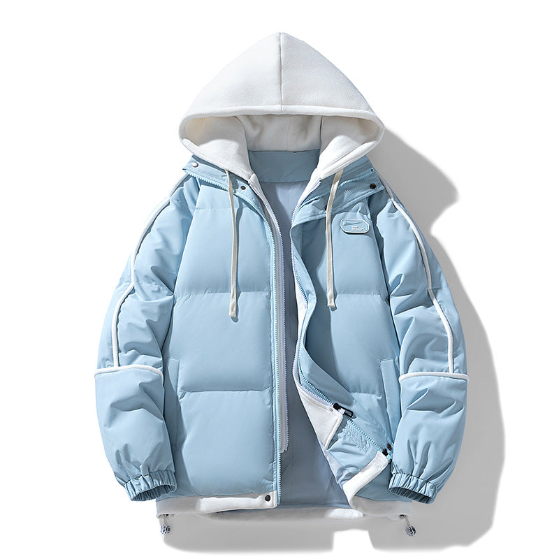 Women's short quilted jacket with contrasting fleece hood and drawstring Fashion Glam
