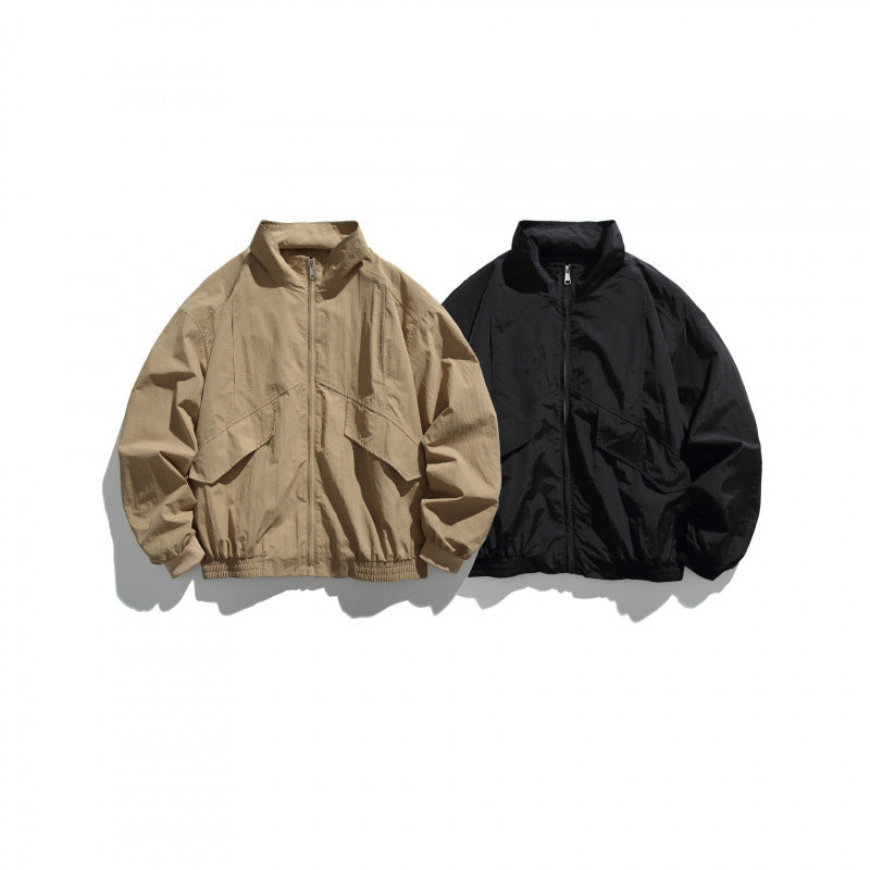 Unisex Lightweight Nylon Bomber Jacket with Stand-Up Collar, Full Zip and Elastic Hem Fashion Glam