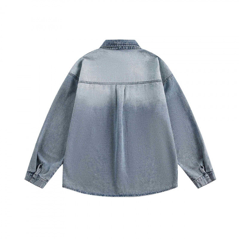 Unisex Oversized Denim Shirt with Washed Look and Chest Pocket Fashion Glam