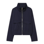 Women's Short Bomber Jacket with Stand-Up Collar, Zipper and Chest Flap Pockets Fashion Glam