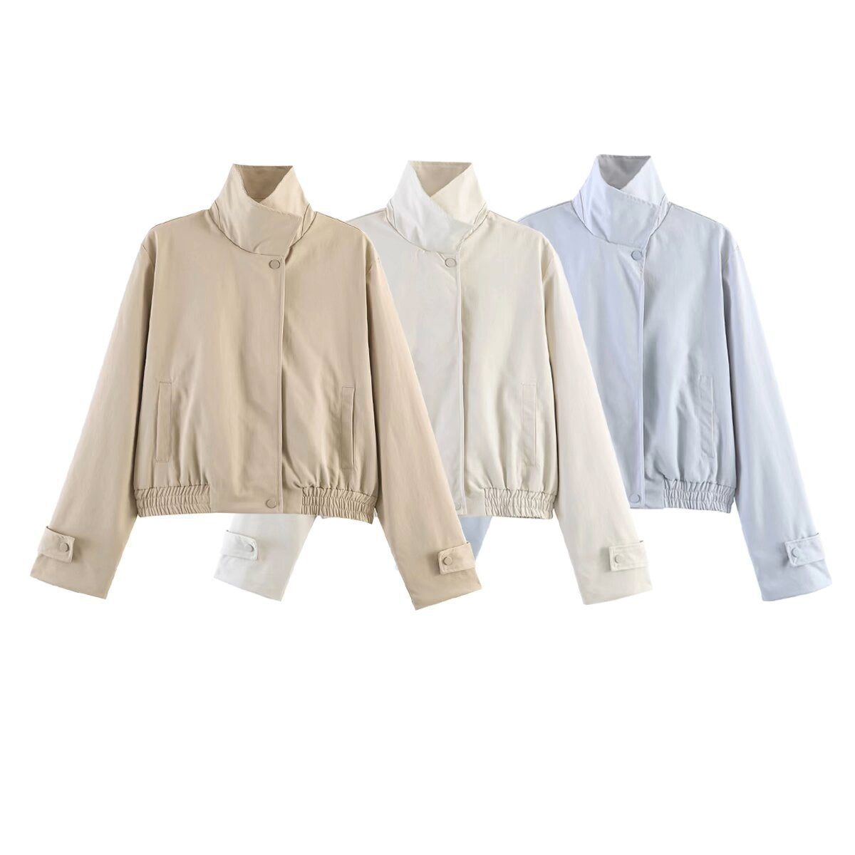 Women’s short-cut minimalist blouson jacket made of soft vegan leather with a lapel collar and elastic hem Fashion Glam