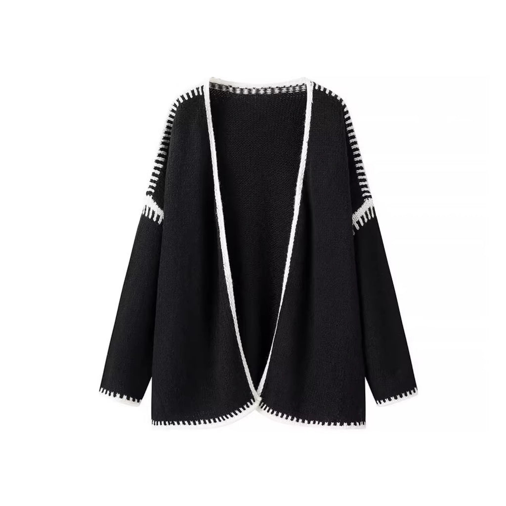 Women's Oversized Cardigan with Contrasting Crochet Edges Fashion Glam