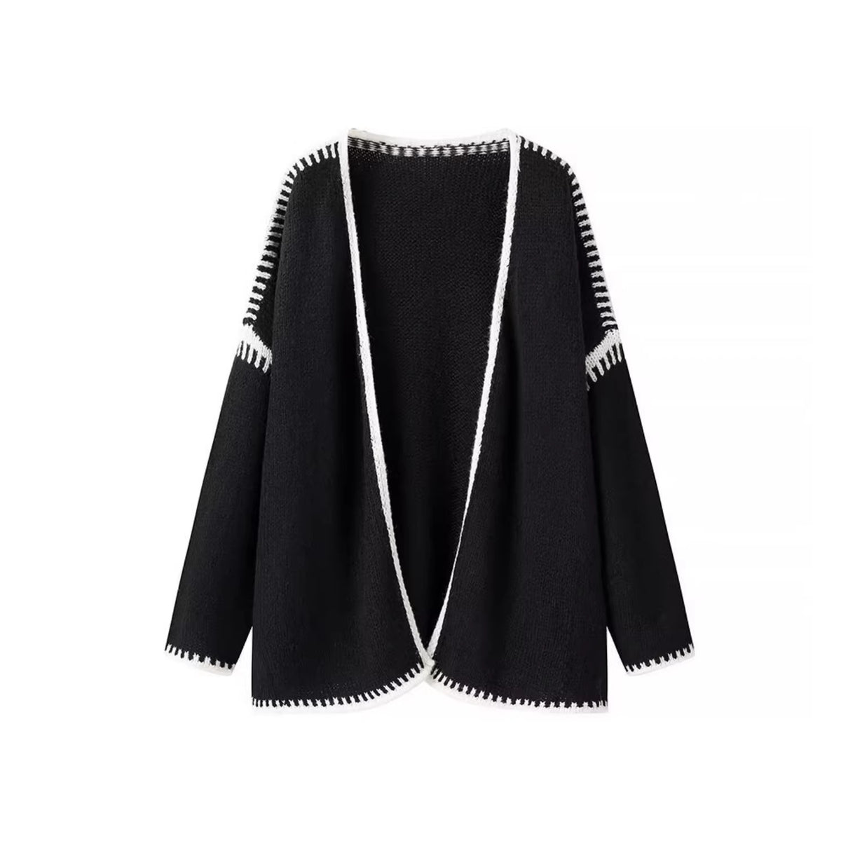 Women's Oversized Cardigan with Contrasting Crochet Edges Fashion Glam