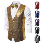 Men's Glittering Festive Vest with Matching Bow Tie Fashion Glam