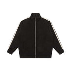 Unisex Oversize Teddy fleece Zipped jacket with stand-up collar and contrast stripes Fashion Glam