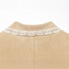 Women's Cropped Velvet Jacket with Lace Collar and Lace Cuffs Fashion Glam