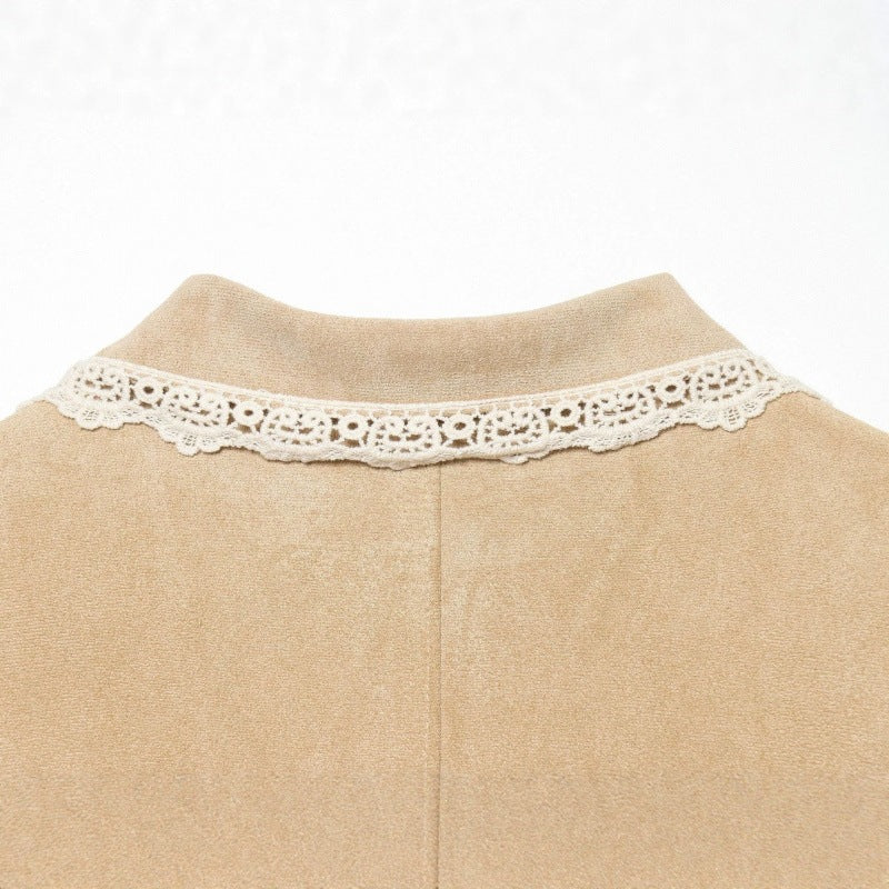 Women's Cropped Velvet Jacket with Lace Collar and Lace Cuffs Fashion Glam