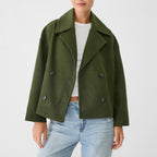 Women's Short Double-Breasted Wool Blend Peacoat with Oversized Lapels Fashion Glam