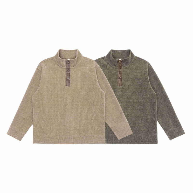 Unisex Boxy Knit Sweater with Half Button Placket and Stand-Up Collar Fashion Glam
