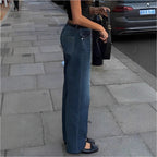 Ladies High-Waisted Wide-Leg Denim Jeans with Straight Hem and Light Used Effect Fashion Glam