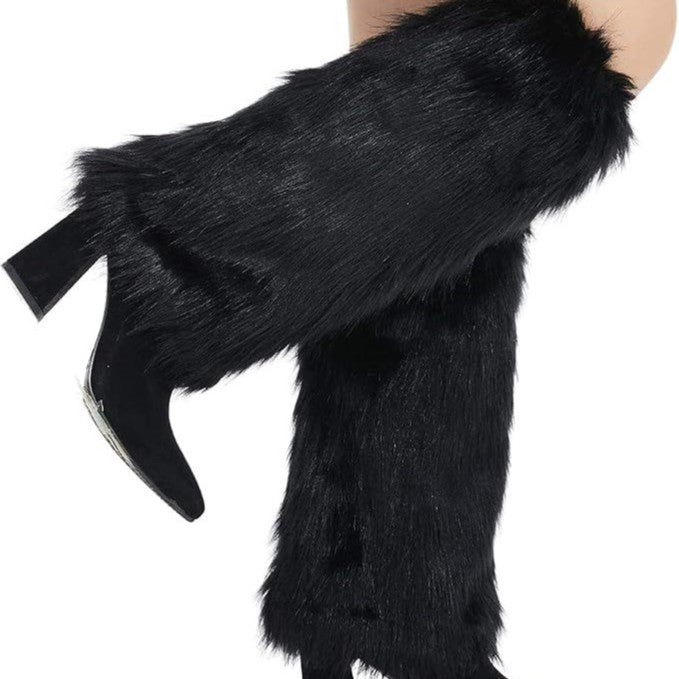 Women's long faux fur leg warmers with shaggy look and elastic waistband Fashion Glam