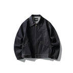 Men's Boxy Denim Jacket in Worker Style with Full Zip and Chest Pocket Fashion Glam