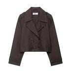 Women's Cropped Double-Breasted Trench Coat with Epaulettes, Wide Lapels and Adjustable Sleeve Straps Fashion Glam
