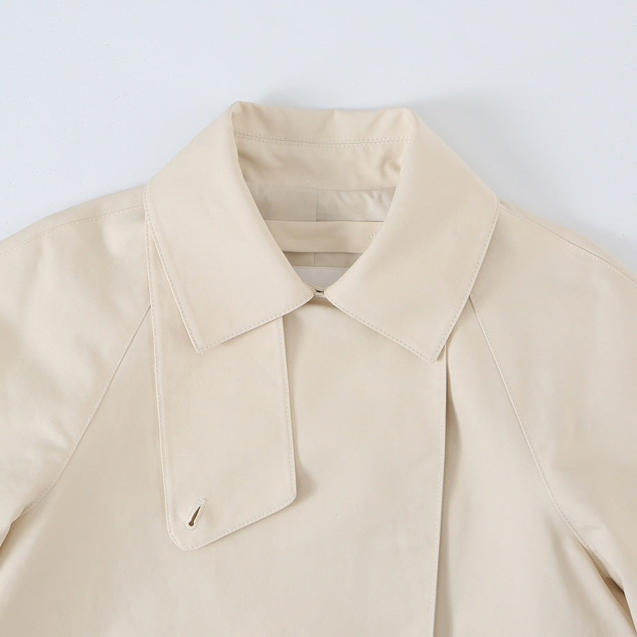 Women's short-cut trench jacket with asymmetric button placket and shirt collar Fashion Glam