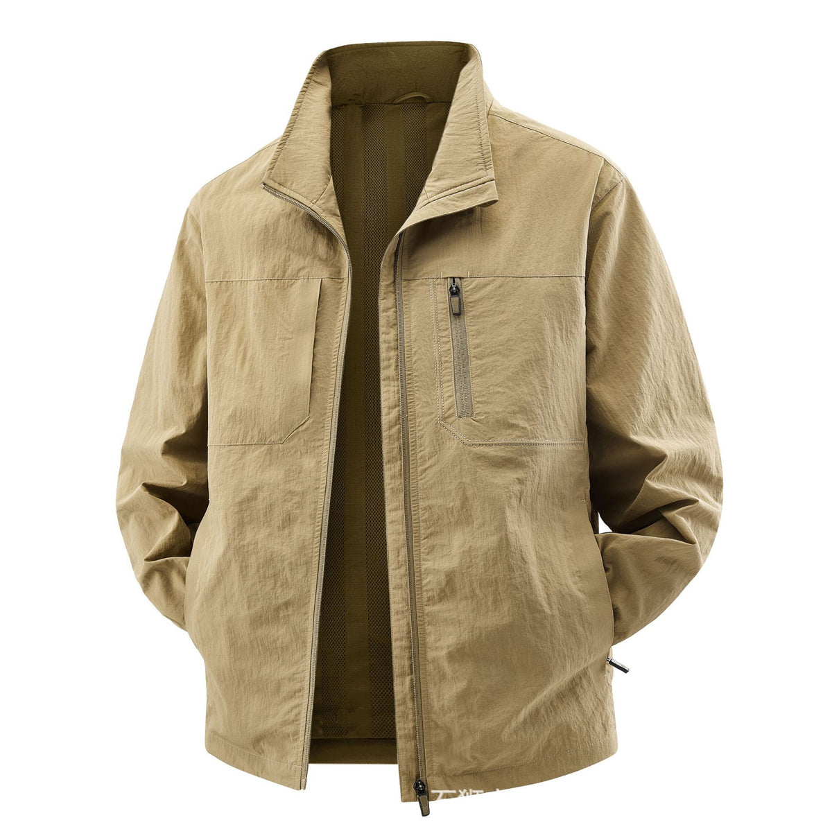 Men's Lightweight Field Utility Jacket with Mesh Lining, Stand-Up Collar and Zipper Pockets Fashion Glam