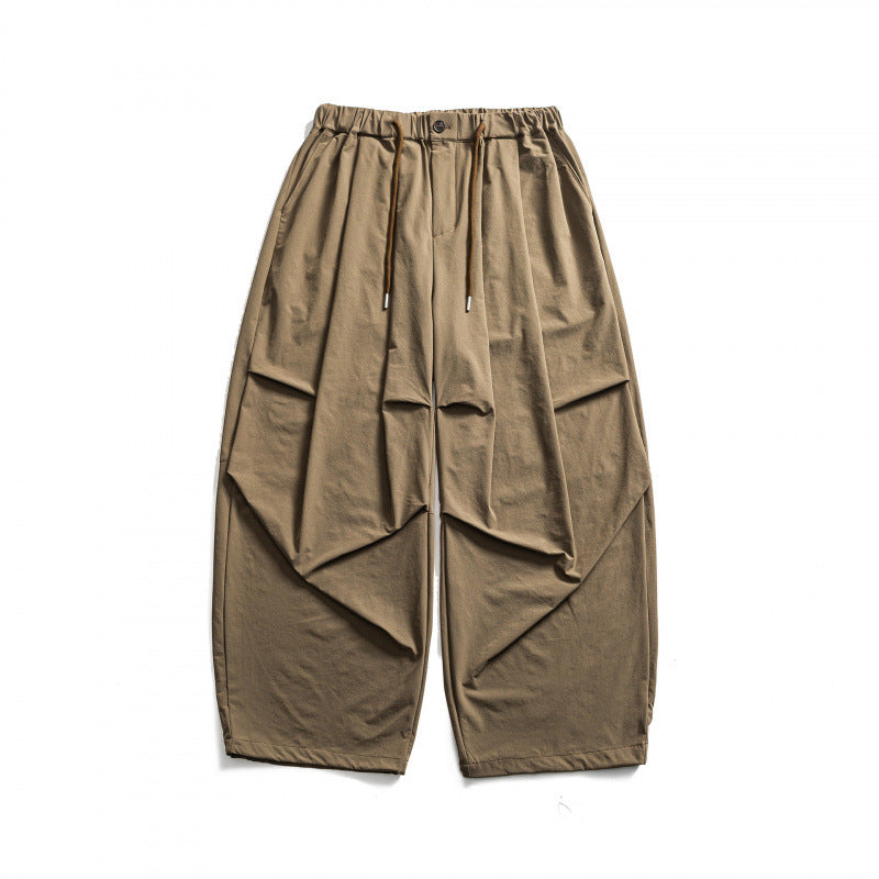 Men's Wide Cropped Harem Pants with Pleat Look, Elastic Waistband and Drawstring Fashion Glam