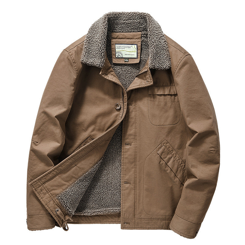Men's insulated canvas work jacket with sherpa lining and shirt collar Fashion Glam