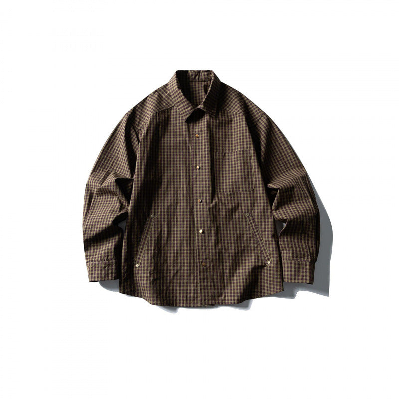 Men's overshirt in check pattern with front pockets and snap button placket Fashion Glam