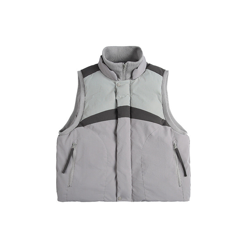 Unisex Lightweight Padded Stand-Up Collar Vest in Boxy Cut with Zipper Pockets Fashion Glam