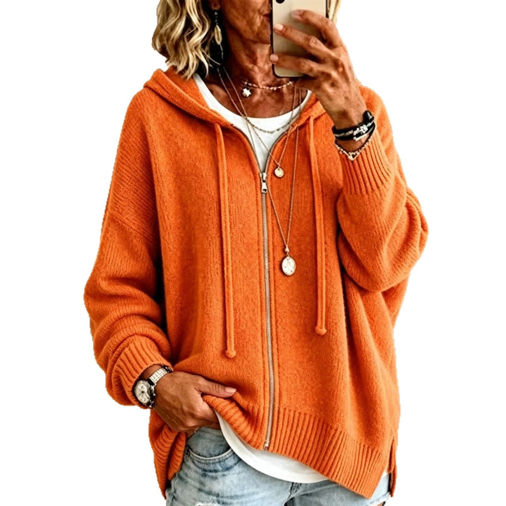 Women Oversize Hooded Zip Cardigan made of soft fine knit Fashion Glam