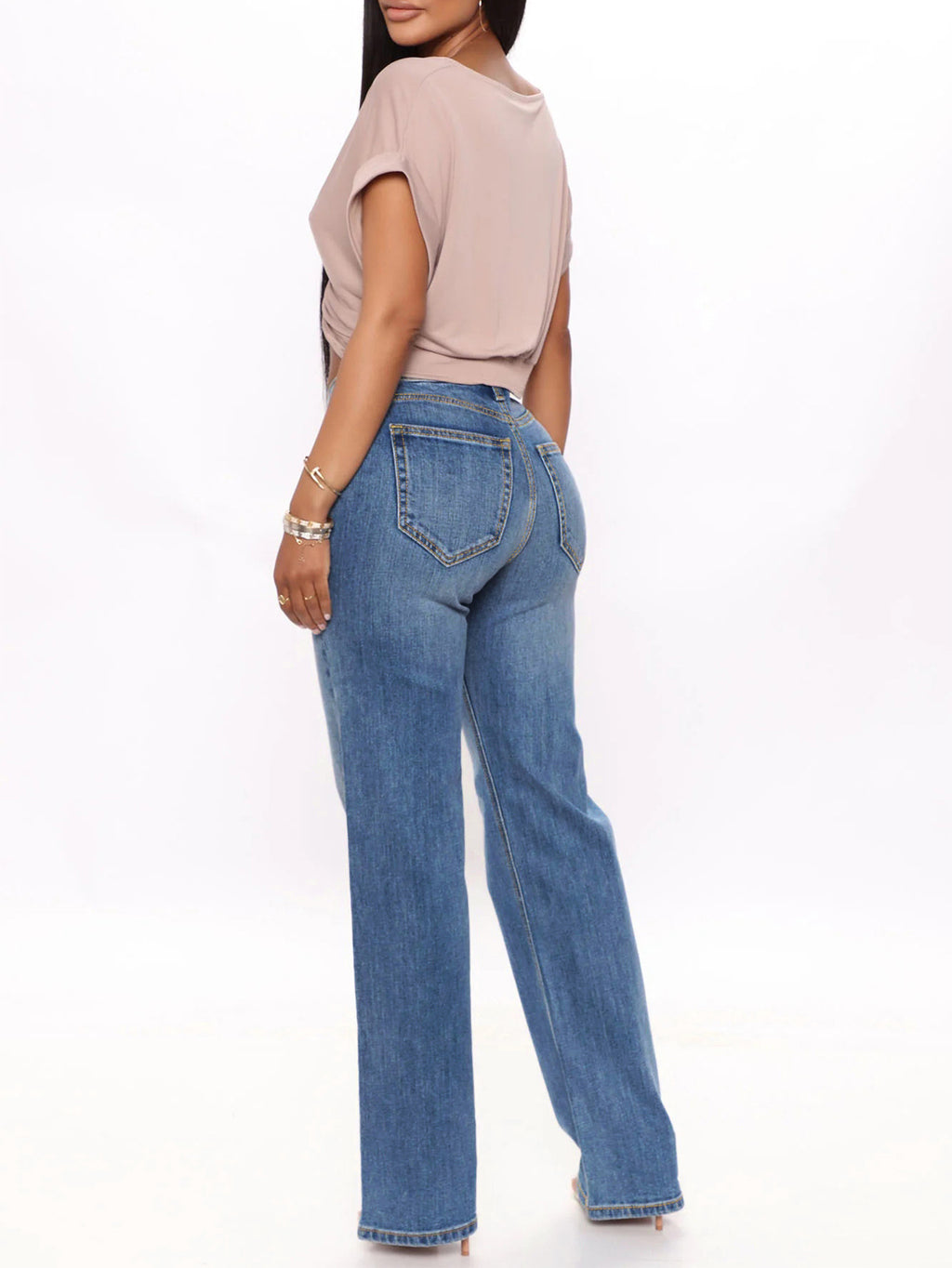 Women's High-Waisted Straight-Leg Jeans in Retro Style with Wide Hem and Five-Pocket Design Fashion Glam