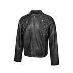 Men's leather jacket in biker style with stand-up collar and diagonal zipper pockets Fashion Glam