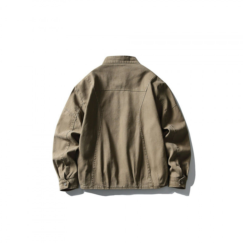 Men's Lightweight Worker Jacket made of Stonewashed Cotton Blend with Stand Collar Fashion Glam