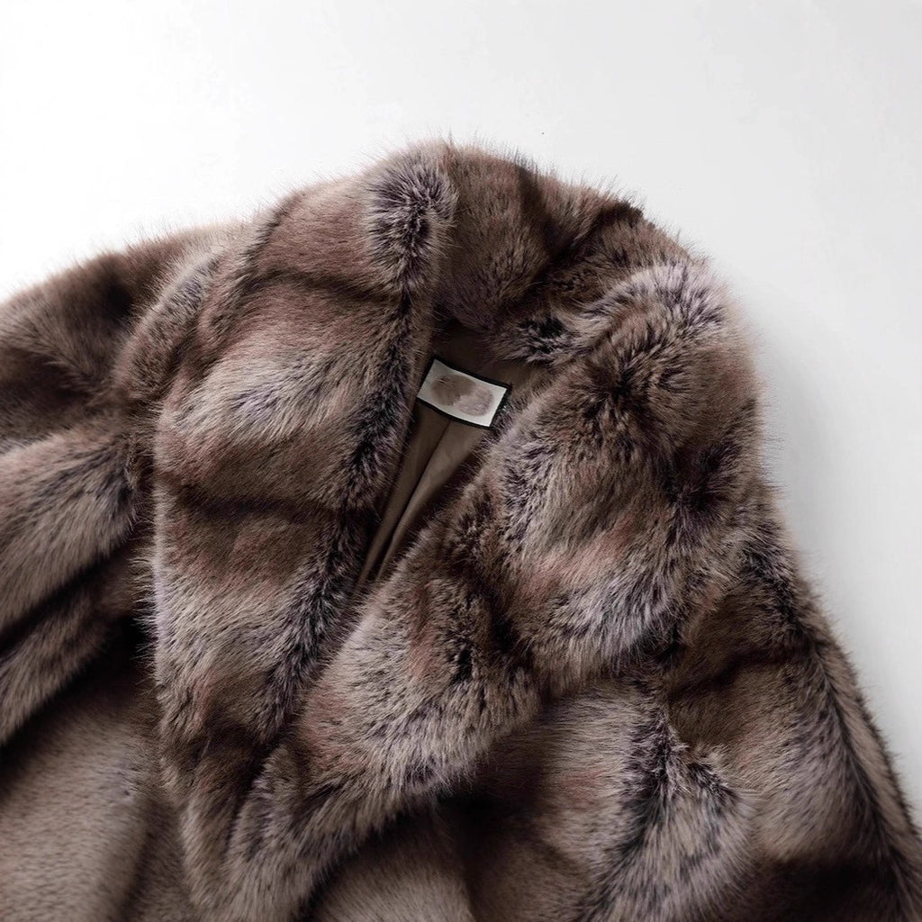 Women's Luxurious Oversized Faux Fur Coat with Hood and Satin Lining Fashion Glam