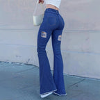 Ladies High-Waist Flared Jeans with large distressed rips and sculpting comfort waistband Fashion Glam