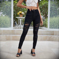 Ladies High-Waisted Skinny Jeans with Large Ripped Inserts and Sculpting Stretch Waistband Fashion Glam