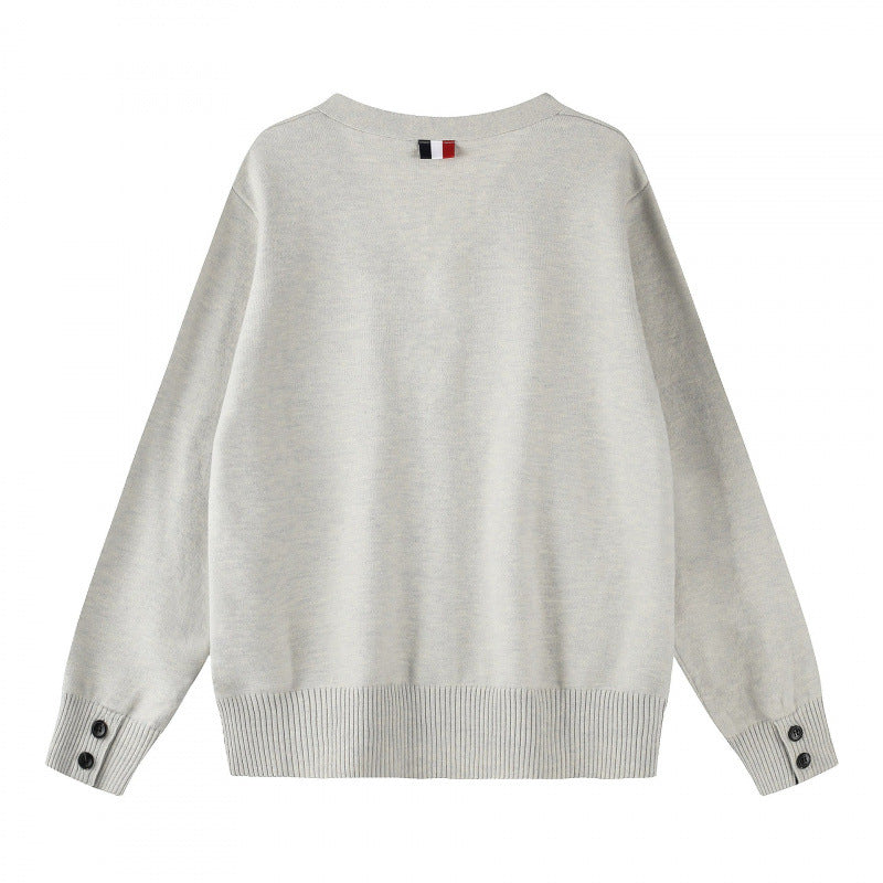 Unisex Oversize V‑Neck Knitted Cardigan with Button Placket and Side Press Buttons Fashion Glam