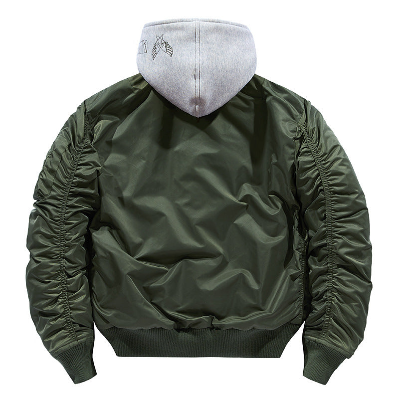Men's pilot bomber jacket with removable hood double layer, padded thermal lining and arm pocket Fashion Glam