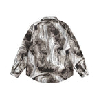 Unisex Boxy Overshirt Jacket with Marble Print and Traditional Toggle Closure Look Fashion Glam