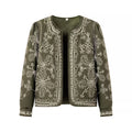Women Embroidered Quilted Transition Jacket without Collar Fashion Glam