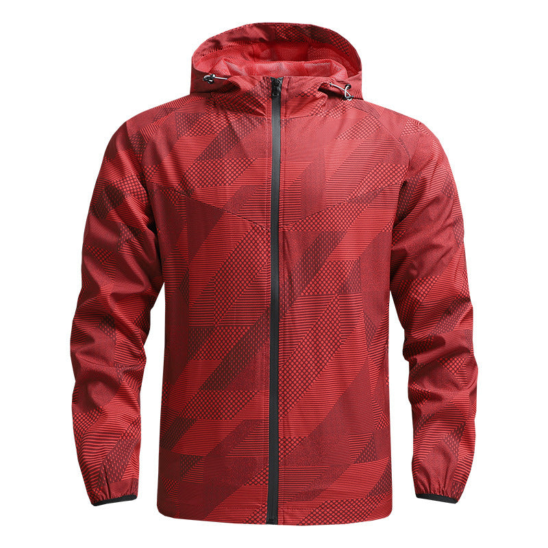Men's Lightweight Geometric Windbreaker with Hood and Breathable Functional Material Fashion Glam