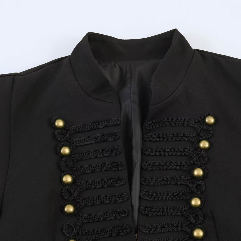 Women's short jacket in military style with stand-up collar and decorative frog detail Fashion Glam