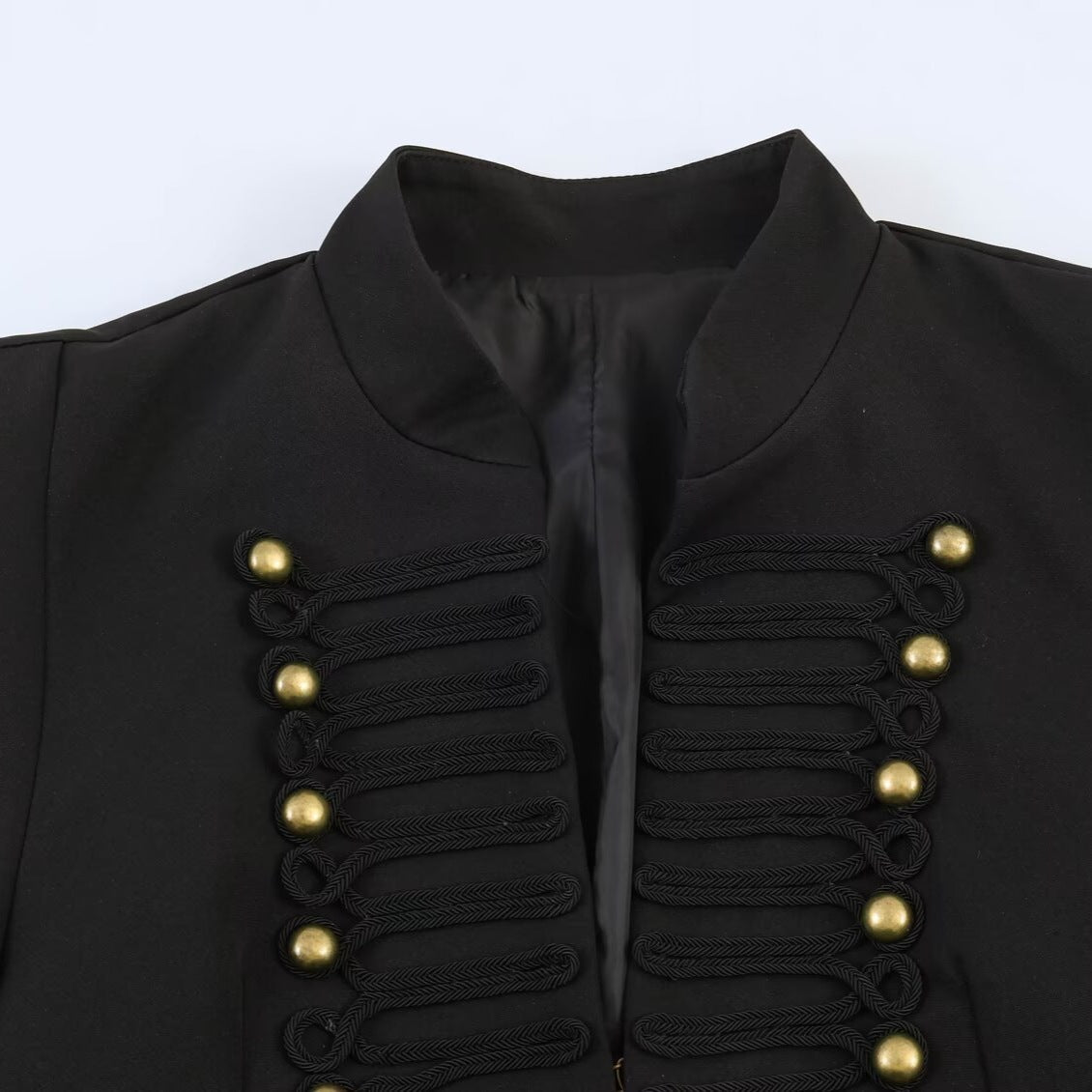 Women's short jacket in military style with stand-up collar and decorative frog detail Fashion Glam