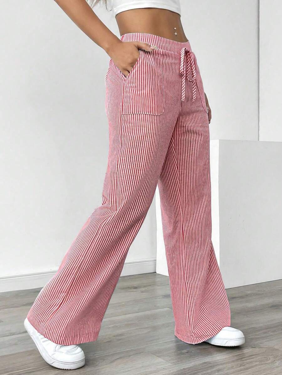 Ladies soft high-waist lounge pants with wide leg drawstring and patch pockets Fashion Glam