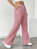 Ladies soft high-waist lounge pants with wide leg drawstring and patch pockets Fashion Glam