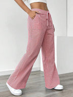 Ladies soft high-waist lounge pants with wide leg drawstring and patch pockets Fashion Glam