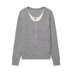 Women's two-layer fine knit cardigan with integrated under top and heart buttons Fashion Glam