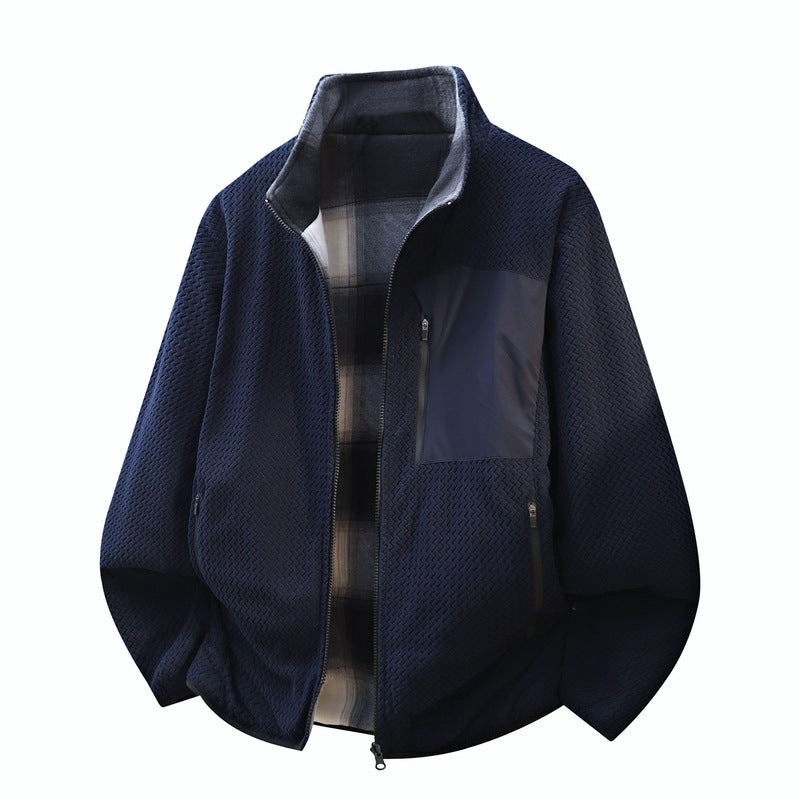 Men's structure fleece jacket with stand-up collar, contrast chest pocket and two-way zipper Fashion Glam