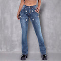 Women's slim bootcut jeans with pearl and flower appliqués Fashion Glam