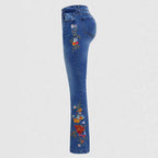 Women's Bootcut Jeans with Side Floral Embroidery and Comfortable Stretch Waistband Fashion Glam