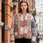 Women's Quilted Patchwork Quilted Jacket with Stand-Up Collar and Contrast Piping Fashion Glam