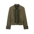 Women's Cropped Military Jacket with Standing Collar and Decorative Cord Application Fashion Glam