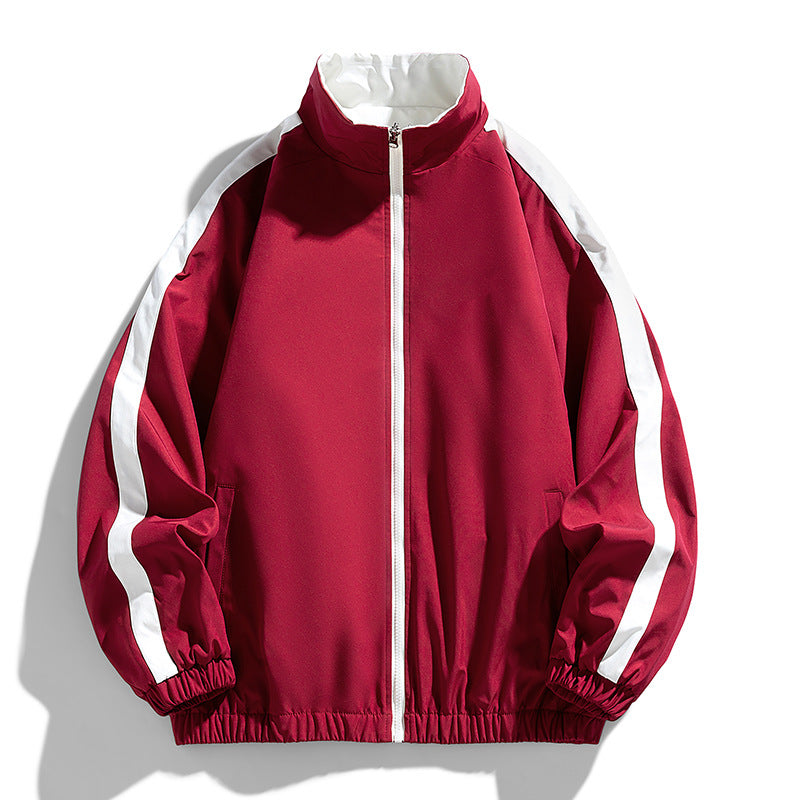 Ladies Lightweight Oversized Training Jacket with Stand-Up Collar, Contrast Stripes and Elastic Hem Fashion Glam